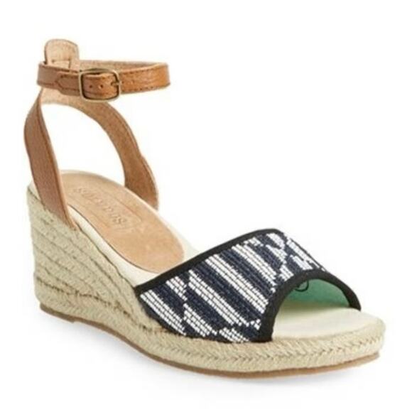 Soludos Woven Beaded Wedge Espadrille Sandals Open Toe Resortwear Navy Size 9 - Picture 3 of 13